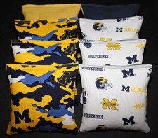 All Weather Cornhole Bean Bags made w MICHIGAN WOLVERINES fabric Waterproof NCAA