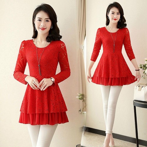 Womens Lace Peplum Shirts Tops Hollow Blouse Slim Pullover Floral Layered New