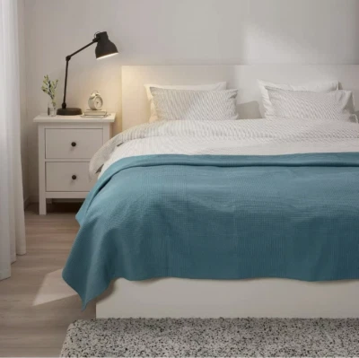 IKEA INDIRA Bedspread Light Blue 230cm x 250cm Cotton BRAND NEW
