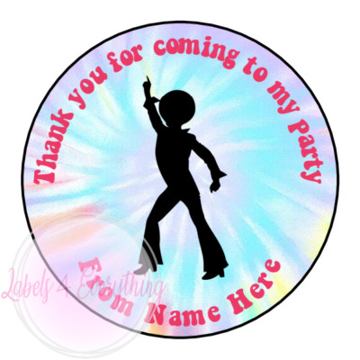 Personalised Disco 70s 60s 80s Stickers Birthday Party Thank You Sweet Cone