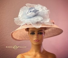 Kentucky Derby Hat Cream Baby Blue Pink Rose Royal Ascot Bridal Melbourne Cup