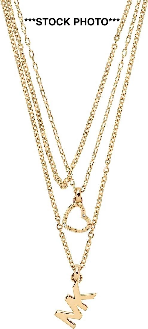 ***Collana multistrato MICHAEL KORS MK logo e cuore oro. Nuovo con etichette***