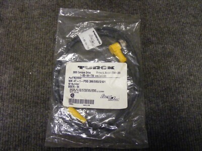 Turck 3 wire M12 M8 Cat No. WK4T-1-PSG 3M/S90/S101 N.O.S.