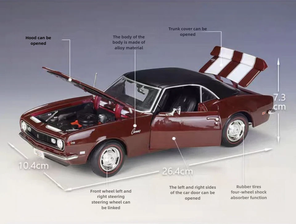 Chevrolet Camaro Z/28 1968 escala 1:18 modelo de coche de metal juguetes adorno IDEA DE REGALO Foto 3 de 4