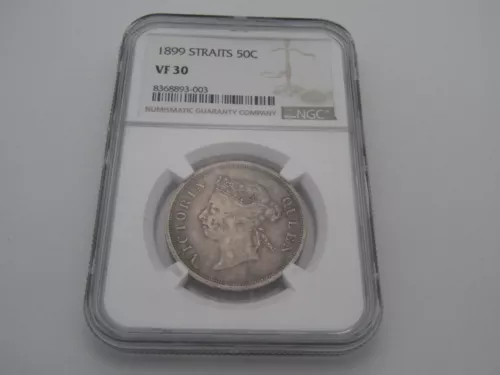 ''Rare'' 1899 Straits Settlements 50 Cents Victoria Queen, NGC VF30, Coin. A144