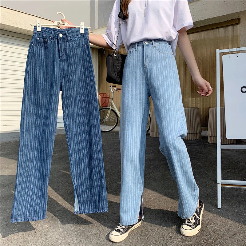 Striped denim hotsell jeans