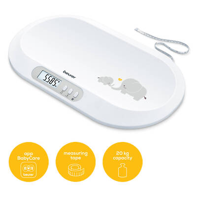 BEURER BY 90 Babywaage digital bis 20kg Maßband Tara-Zuwiegefunktion LCD-Display