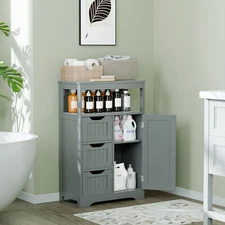 Bathroom Floor Cabinet Storage Organizer Cabinet with Drawers and Door Gray