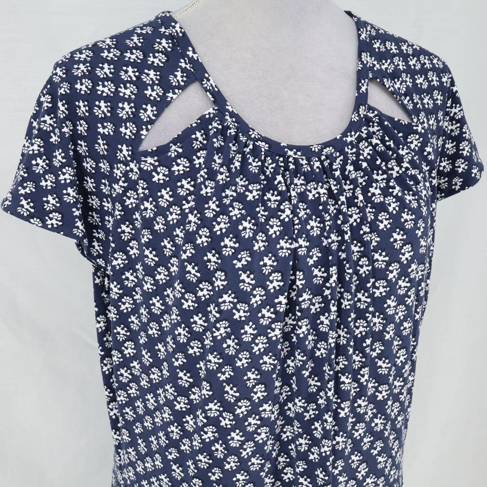 Abito Michael Kors taglie forti 1x blu navy stampa maglia elasticizzata cerniera carriera nuovo