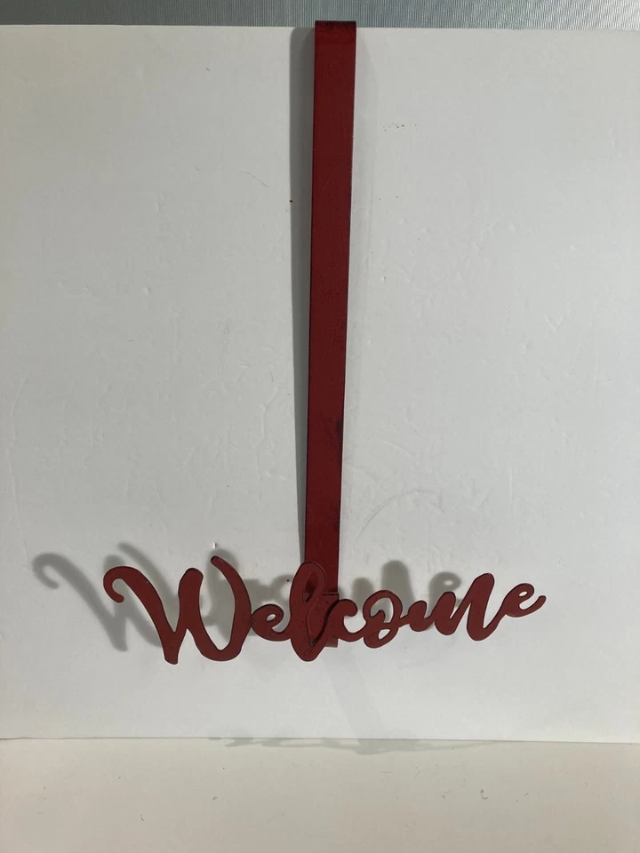 Vintage Rustic Red Metal Over The Door Hanging Welcome Sign; Faded with Patina - Image 4 of 4