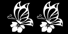 Butterfly Flower Two White Vinyl Graphic Decal Car Truck Window Laptop Notebook