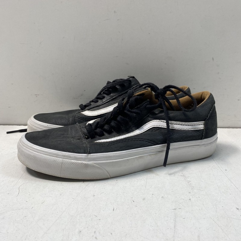Vans Old Skool Black Leather White Stripe Skate Shoes Men's 6.5 Women's 8
