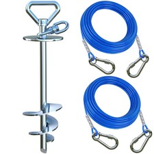 Dog Tie Out Cable and Stake,with 2x15 Feet Heavy Duty Cable up to 200lbs ,360...