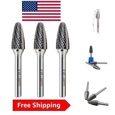 Double Cut Tungsten Carbide Burrs for Deburring and Engraving - 3 Pcs, 1/2'' Head