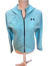 Youth Under Armour Aqua Blue Full Zip Hoodie Ribbed Sleeve Athletic Jacket YXL
