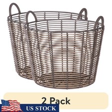 Large Poly Rattan Storage Basket W/ Handles Decorative Organizing Home D cor New