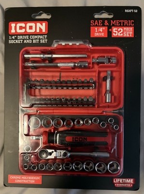 ICON (RSXFT-52) 1/4 in. Drive Compact Socket & Bit Set, 52-PCS, New Free Ship