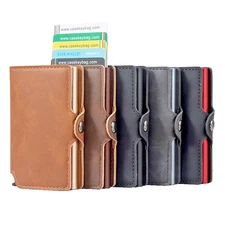 Slim Leather RFID Pop Up Wallet Aluminum Card Holder Minimalist Men’s Wallet