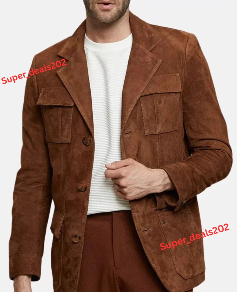 Men's Suede Leather Blazer Brown Handmade Formal Casual Stylish New Jacket Party
