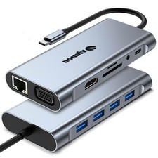 11 in 1 USB C Hub Laptop Docking Station 4K HDMI VGA Ethernet SD PD 100W Adapter