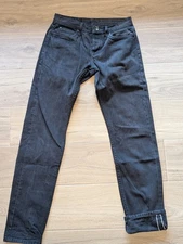 Unbranded Mens 30x34 Black UB155 Skinny Selvedge Denim Jeans Button Fly