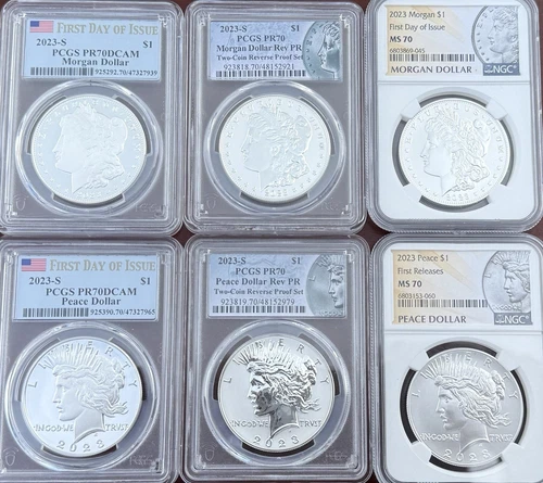 2023-S/2023 Morgan/Peace Dollar 6 Coin Set PCGS/NGC MS70/PR70 DCAM (6 Coin Set)