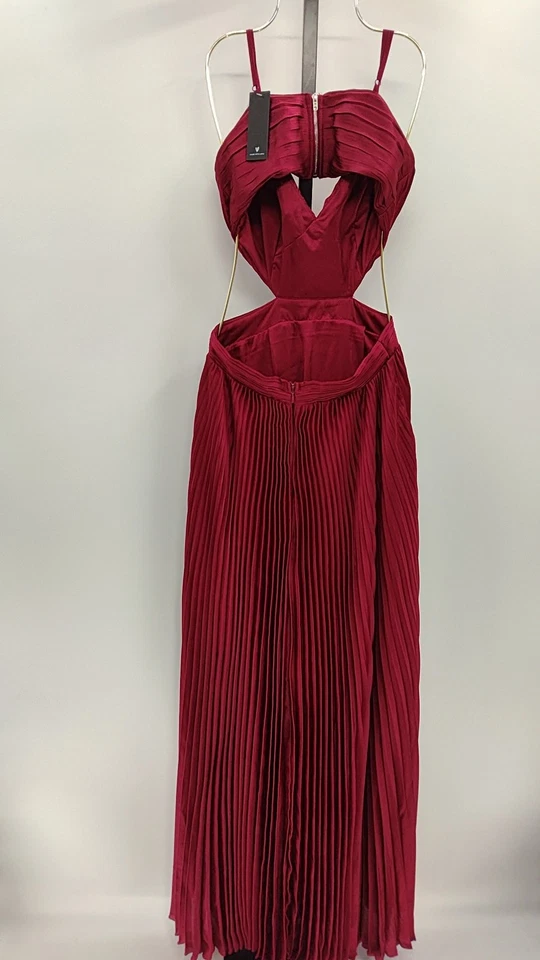 Vestido maxi Lulus feminino Got The Glam vinho vermelho plissado recorte pequeno - Imagem 3 de 3