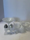 MISS AMERICA DEPRESSION GLASS CREAM SUGAR SALT PEPPER AND COMPOTE