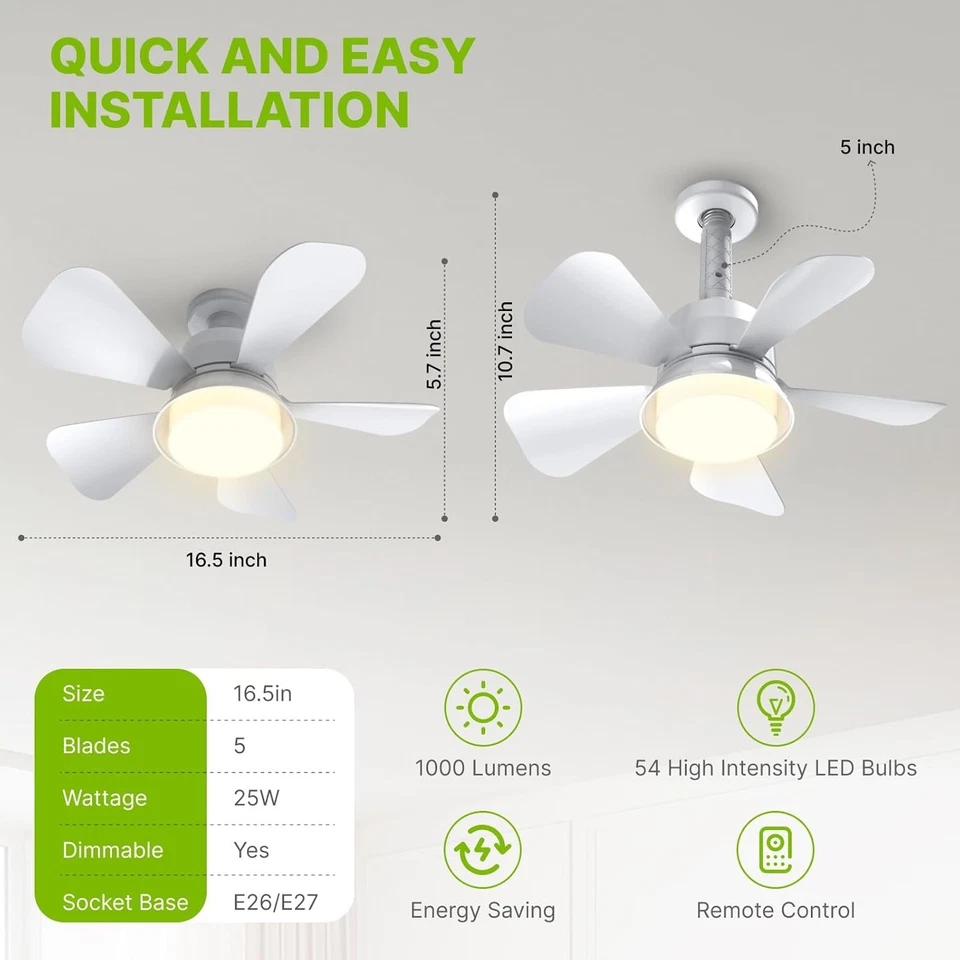 Socket Fan Light Modern Ceiling Fan with Remote 2-in-1 Room Air Cooler - Image 4 of 4
