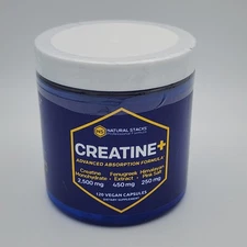 NATURAL STACKS Creatine Monohydrate + Advanced Absorption 120 Vegan Capsules
