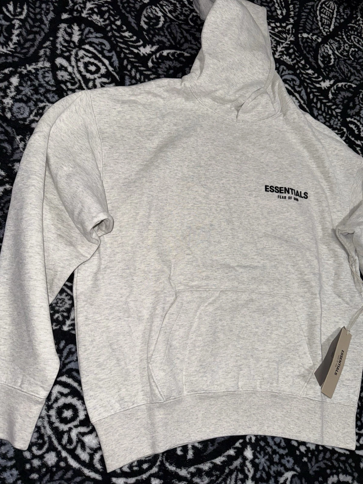 Felpa con cappuccio Fear Of God Essentials farina d'avena leggera uomo piccola vestibilità oversize nuova