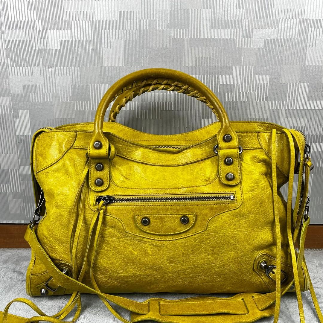 BALENCIAGA Classic City Shoulder Handbag 2Way Yellow Leather 115748 Authe