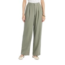 A New Day Womens High-Rise Linen Pleat Front Straight Trousers Sage Green 6