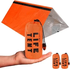 Pack of 2 Emergency Survival Tent Life Shelter 2 Person Mylar Tube Tents Tarp wi