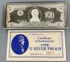 1988 Washington Mint 4ozt .999 Silver $2 Bar w/ case ogp L24567