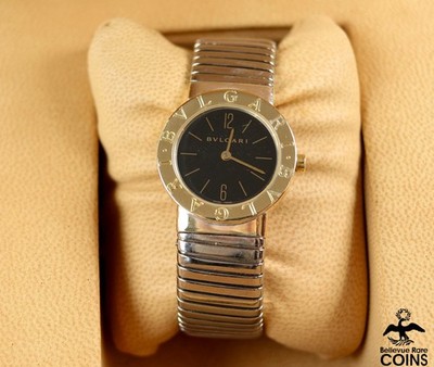 Bvlgari 18K Yellow Gold & Steel Cuff Bracelet Quartz Watch BB 26 2T w/Box