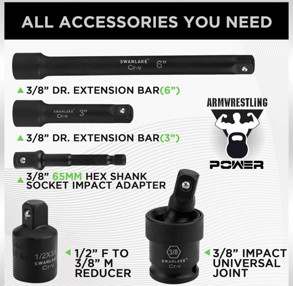 SWANLAKE GARDEN TOOLS 3/8 Drive Impact Socket Set, 50-Piece Standard SAE 5/16... - Image 4 of 4