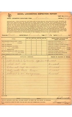 DL & W Diesel Locomotive Inspection Report 1962 Form #20001 Lackawanna Railroad