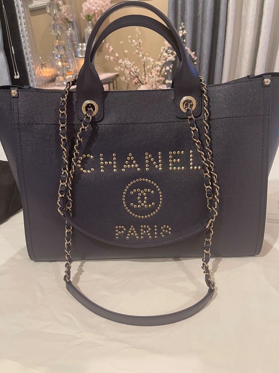 Chanel Small Deauville Shopping Bag Blue Boucle Silver Hardware - Blue /  Boucle in 2023