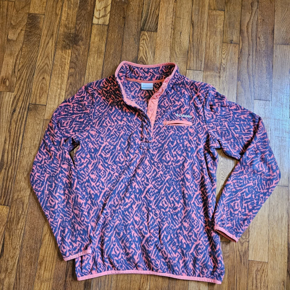 Columbia 1/4 Snap Fleece Chaqueta Mujer M Montaña Lado Animal Print Pullover Foto 3 de 4