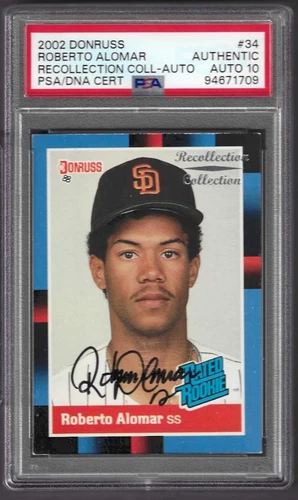 2002 DONRUSS #34 ROBERTO ALOMAR AUTO - 5/15 RECOLLECTION COLLECTION - AUTO 10