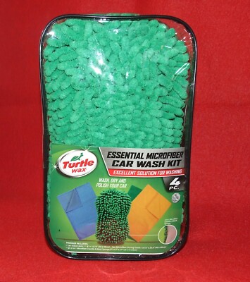 Turtle Wax Essential Microfiber Car Wash Kit - 4 Piece - Wash, Dry, Polish - NEW