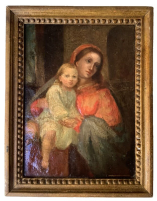 EUGENE DELACROIX (circle) - MADONNA & CHILD - FRENCH OIL PAINTING - 19TH CENTURY