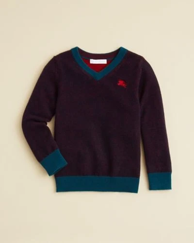 NUEVO $265 Suéter Pullover Burberry Niños Algodón Cachemira Cuello en V, Talla 7Y/122cm Foto 4 de 4