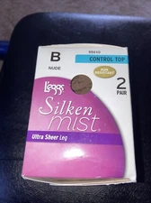 Leggs Silken Mist Silky Ultra Sheer Leg Control Top 2pk Pantyhose Size B Nude