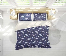 3D Fishes Scallops Pattern Blue Quilt Cover Set Duvet Cover Bedding Pillowcases