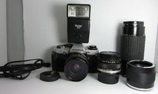 VINTAGE OLYMPUS OM-10 FILM CAMERA W/ MULTIPLE LENSES, FILTERS AND BAG
