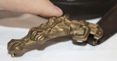 GUCCI Equestrian Double Horse Head Bronze Buckle Leather  display picture 2