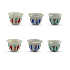 Premium Porcelain Arabic Turkish Greek Coffee Cup Set 1.5 oz - (Blue/Red/Green)