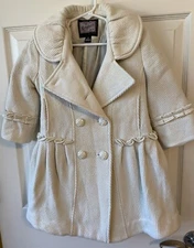 Rothschild Girls Winter White 3T Double Breasted lined Coat with Ruffle Accents